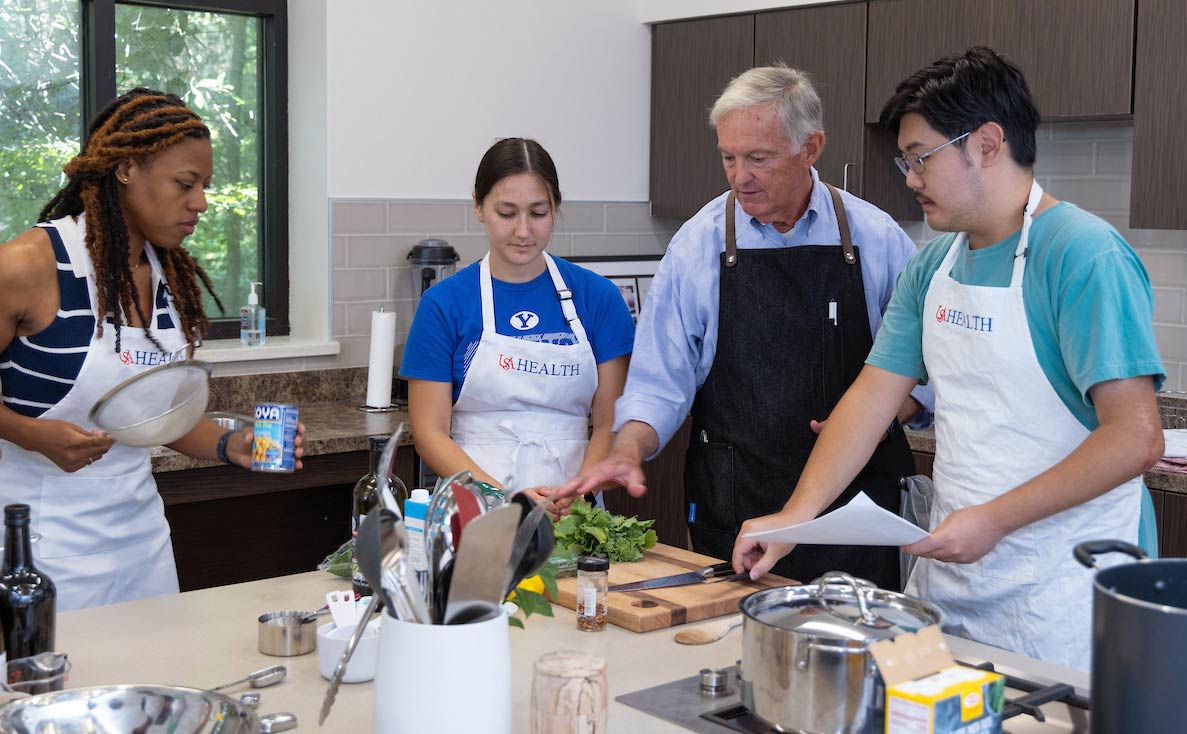 Medical students in teaching kitchen