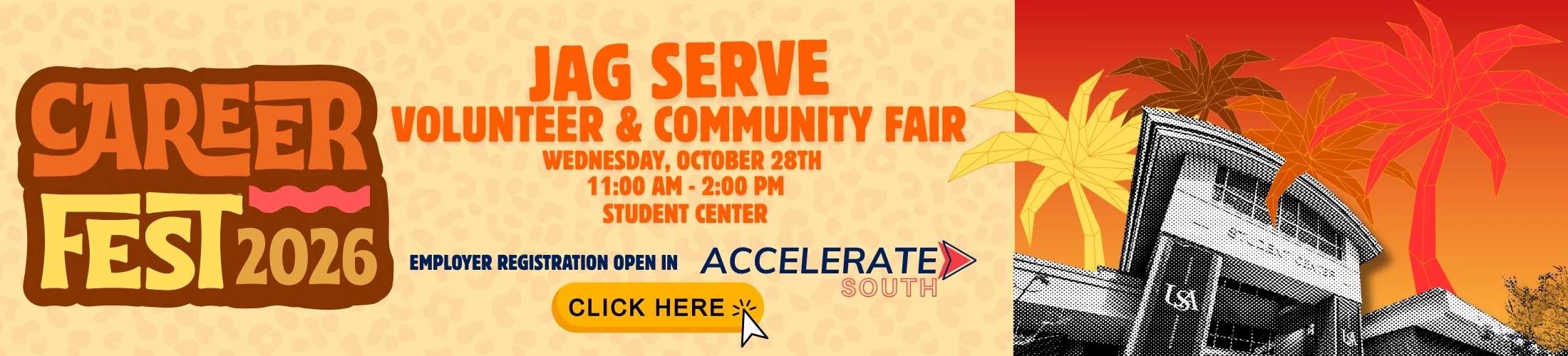 Jag Serve Volunteer & Community Fair Oct 28 11 am - 2 pm Student Center